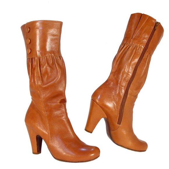 Chie Mihara Shoes - CHIE MIHARA $625 Cognac Lambskin Steampunk Heel Boots 39/8 - Made in SPAIN